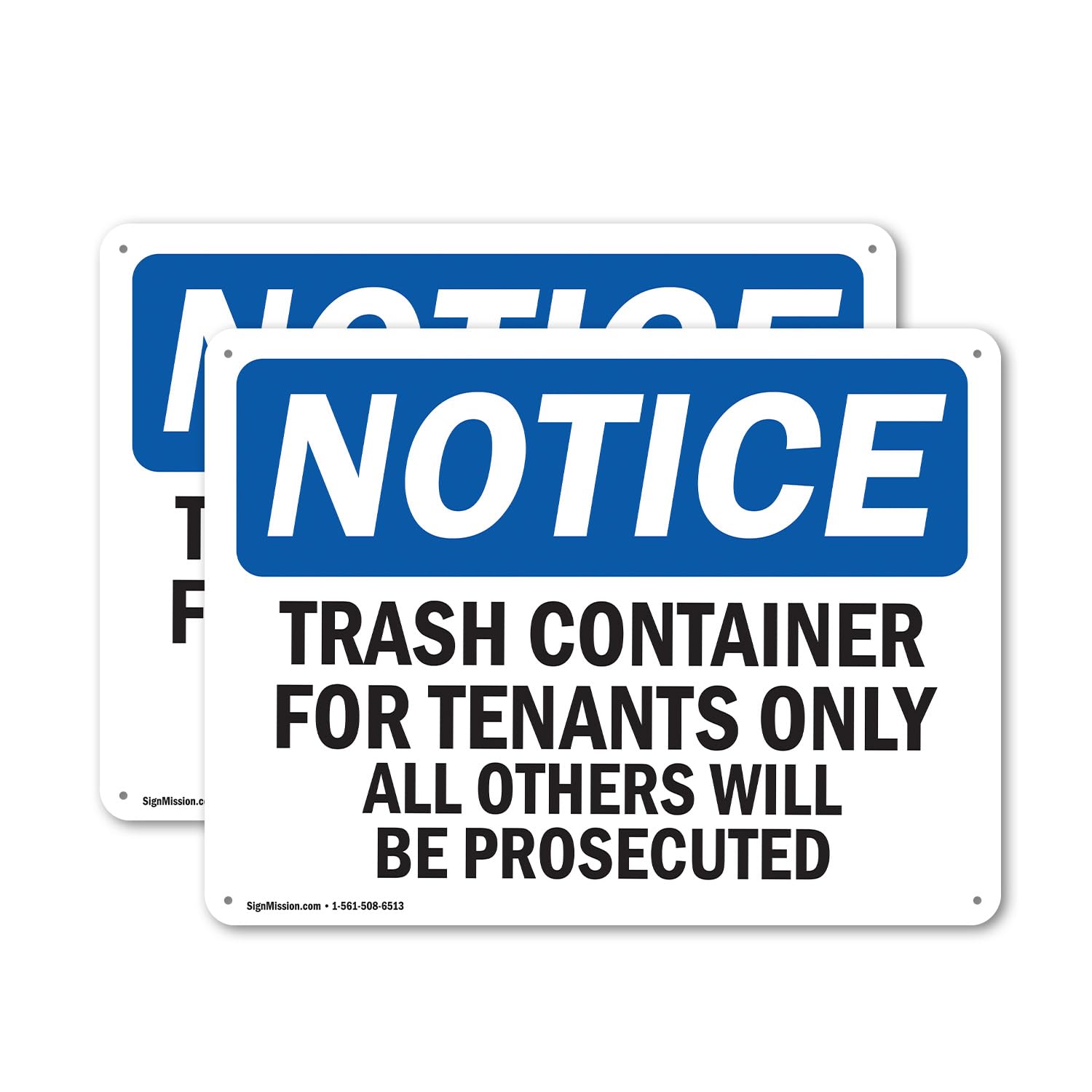 (2 Pack) Trash Container Tenants Others Prosecuted OSHA Notice Sign 10 Inch X 7 Inch Indoor/Outdoor Rust-Free Aluminum Metal Signs for Workplace,