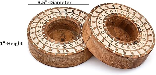 Miniatura 5 de Portavelas de madera de acacia, juego de 4 centros de mesa para mesa de comedor, boda, fiesta (3.5 x 3.5 x 1 pulgadas)