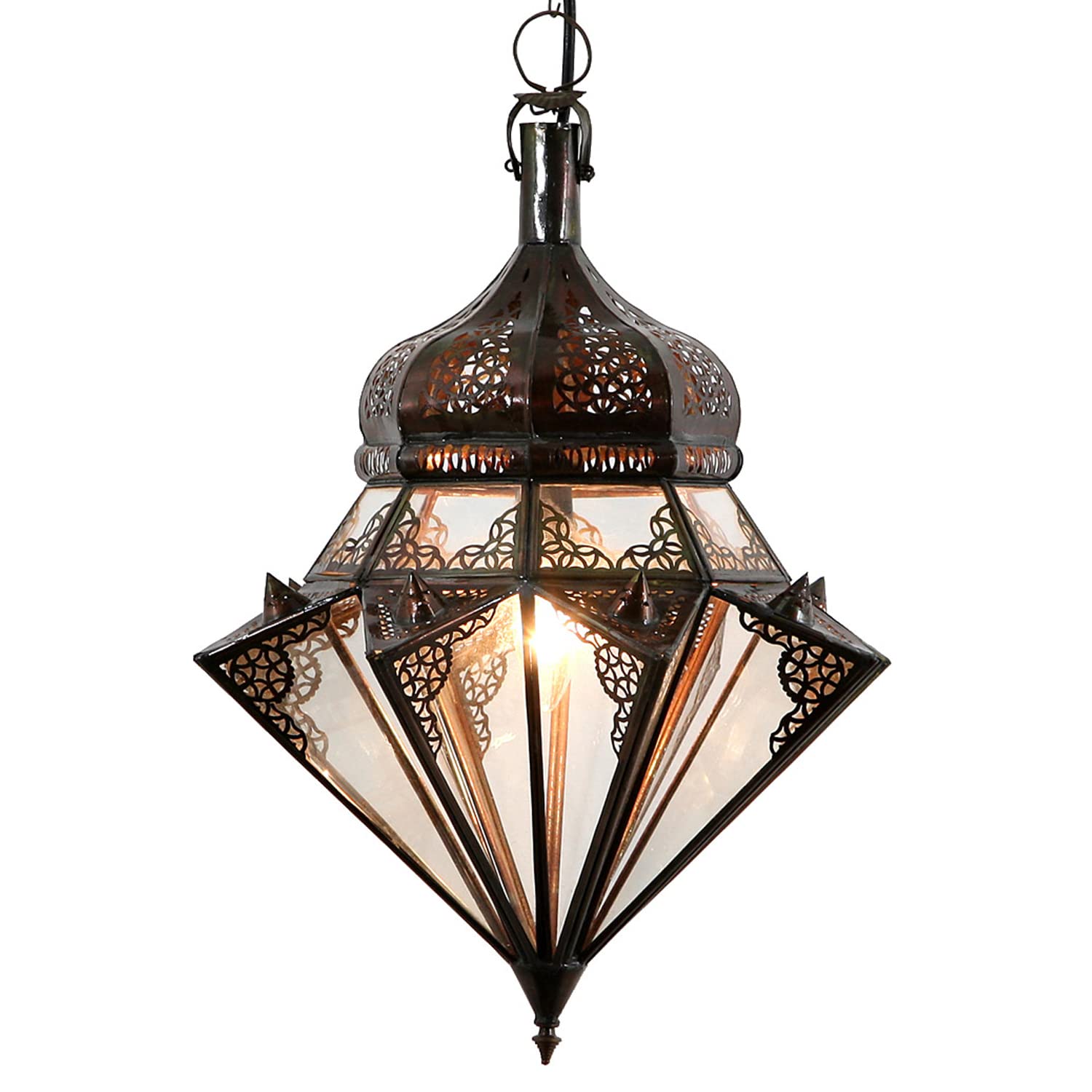 Casa Moro Orientalische Lampe JAWHARA Transparent aus Klar-Glas & Eisen handgefertigt | Kunsthandwerk aus Marrakesch | marokkanische Pendelleuchte wie aus 1001 Nacht | L1277
