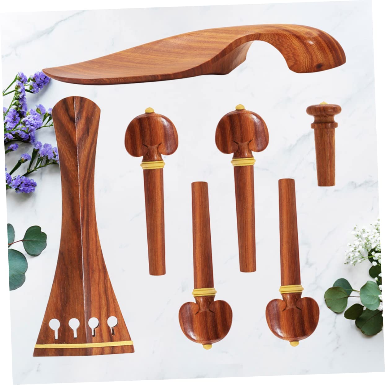 Set Accessori Violino in Legno di Seta 4 Pezzi Mentoniera, Piroli, Colonna di Coda, Asta Finita per Amatori e Principianti