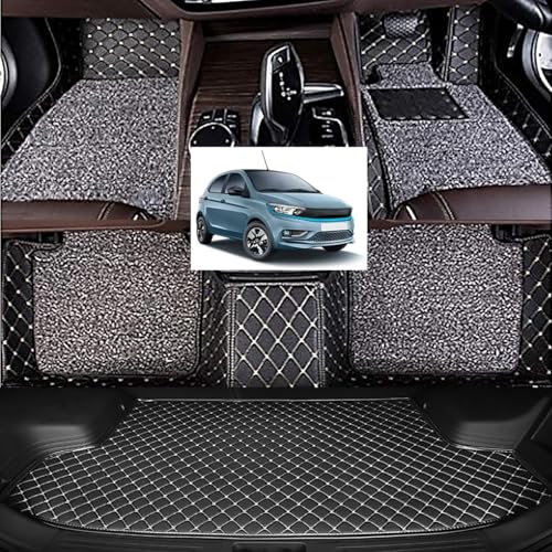 Image of Vahan Expo Premium 7D Car Mat Full Set for Tiago EV with Boot Mat || Luxury Double-Stich 7D Car Floor Mat Complete Set || 100% Waterproof and Washable || Black