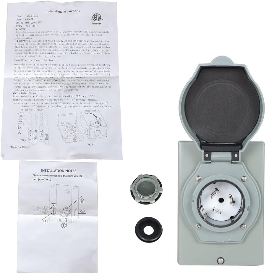 50 A Generator Power Inlet Box NEMA SS2-50P 3 Prong Power Inlet Box 120/250V OEM Genuine Replacement