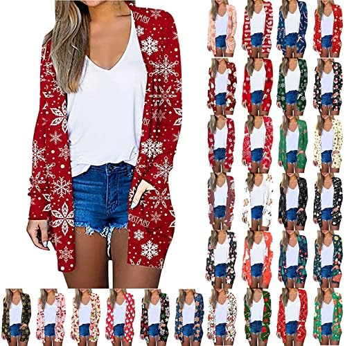 vrttlKKFE Christmas Sweaters for Ladies,Informal 2022 Plus Dimension Lengthy Sleeve Printed Light-weight Jacket Cardigan Sweaters
