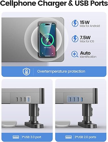 Miniatura 3 de meatanty Altura del soporte de monitor ajustable, elevador de computadora con cargador de teléfono automático, 4 puertos USB Hub y almacenamiento de