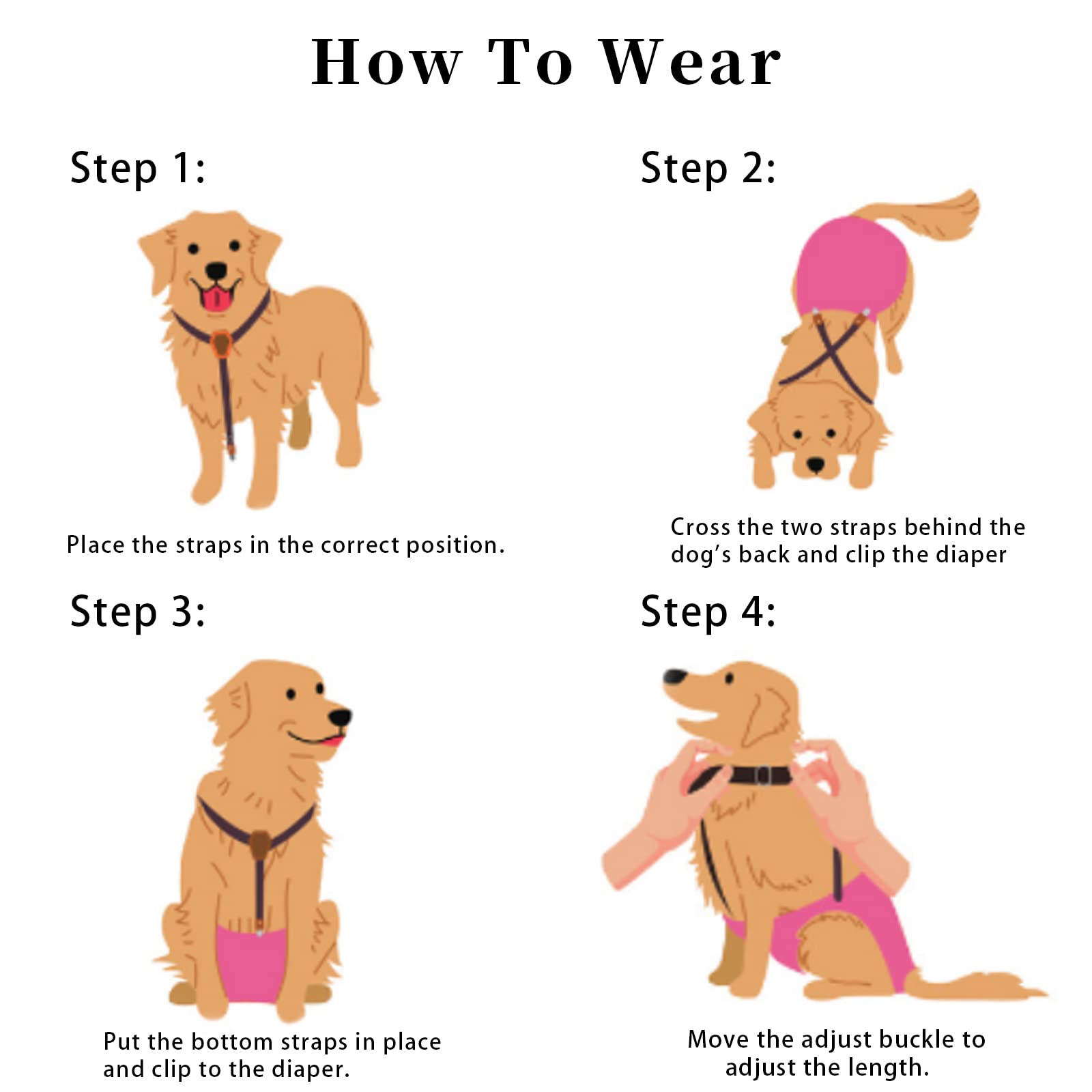 Harnais Couche Pour Chien Mâle/femelle – Bretelles Lavables Réutilisables, Très Absorbantes, Pour Petits Chiens (Bouledogue, Carlin, Teckel…)