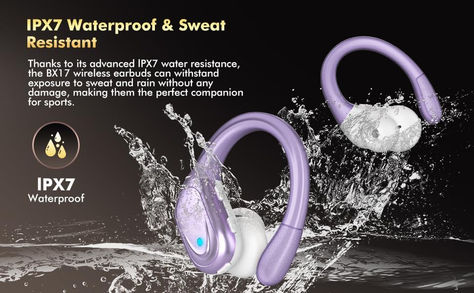 Wireless Earbuds Bluetooth 5.3 Headphones with 80H Playback, IPX7 Waterproof Over Ear Buds with LED Power Display for Sports Running Workouts (Purple) - Image 6
