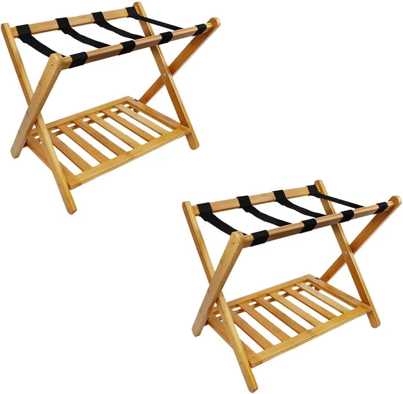 Luggage Rack 2pcs Bamboo Luggage Rack Suitcase Stand, Folding Bedroom Luggage Shelf Luggage Storage Rack(Schwarz)