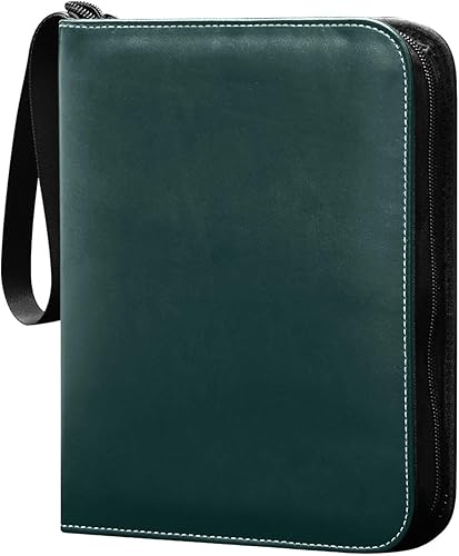 Black Green Card Collecting Album in Durable PU Leather, Secure Zippered Design, Waterproof Baseball Card Binder