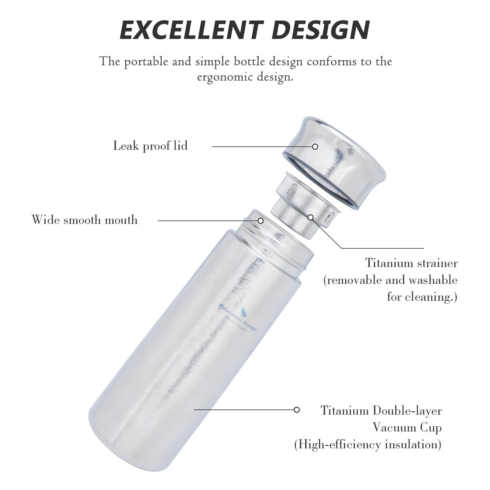 iBasingo Ti3020D Ti3020D - Borraccia termica in titanio da 280 ml, con filtro, piccola bottiglia per acqua sportiva, portatile, da viaggio, per caffè, tè, mantiene caldo o freddo