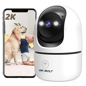 GENBOLT 2K Camara Vigilancia WiFi Interior, Camera de Seguridad Interior con Detección de Humanoide, Cámara Vigilancia Perros con Audio Bidireccional Control Remoto de Aplicaciones Certificado ClimatePartner