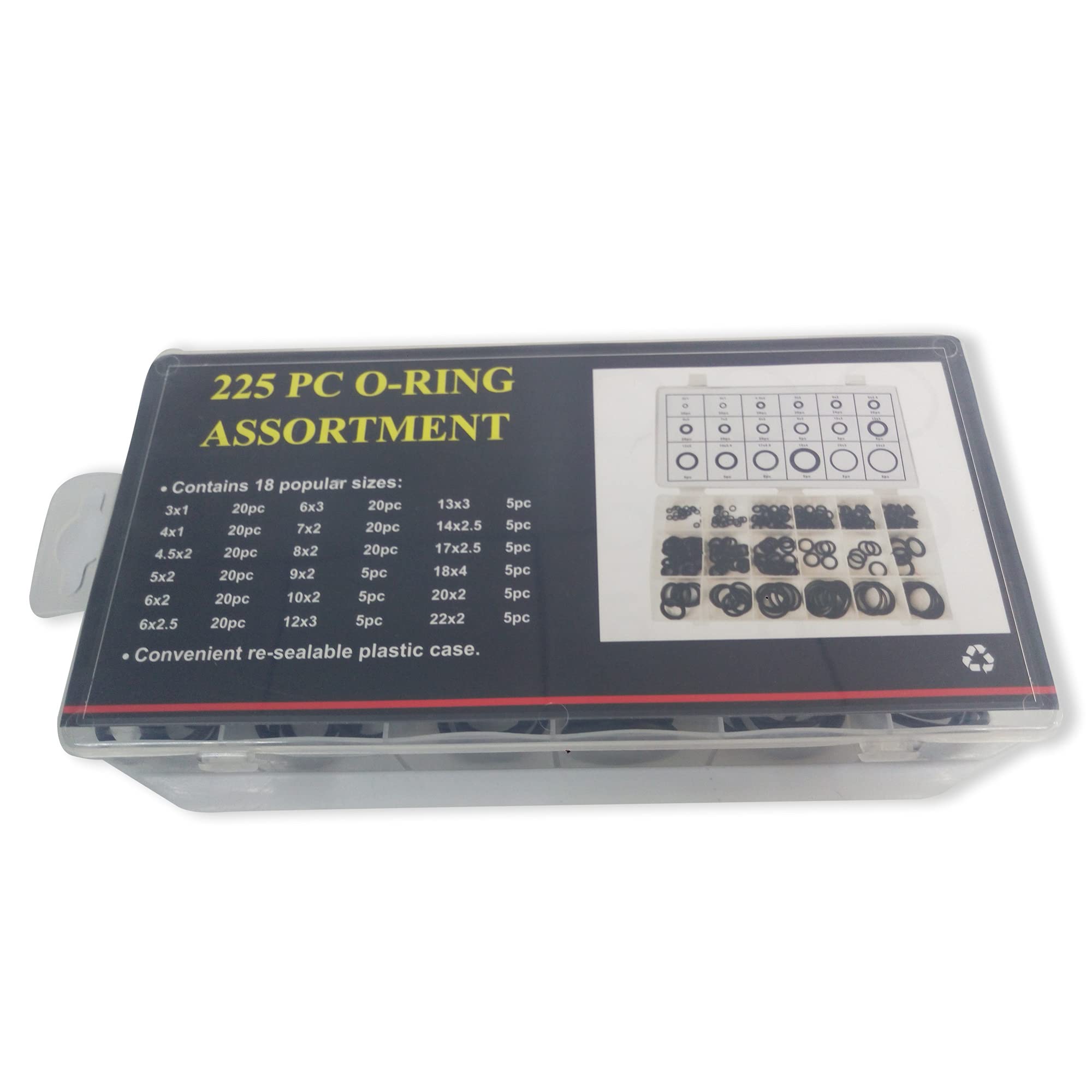 AC1900 O-Ringe 225pcs / 18 Größen PCP Paintball Druckluftgewehr Schwarz Gummi Dichtungsdichtungen mit Plastikbox ACECARE