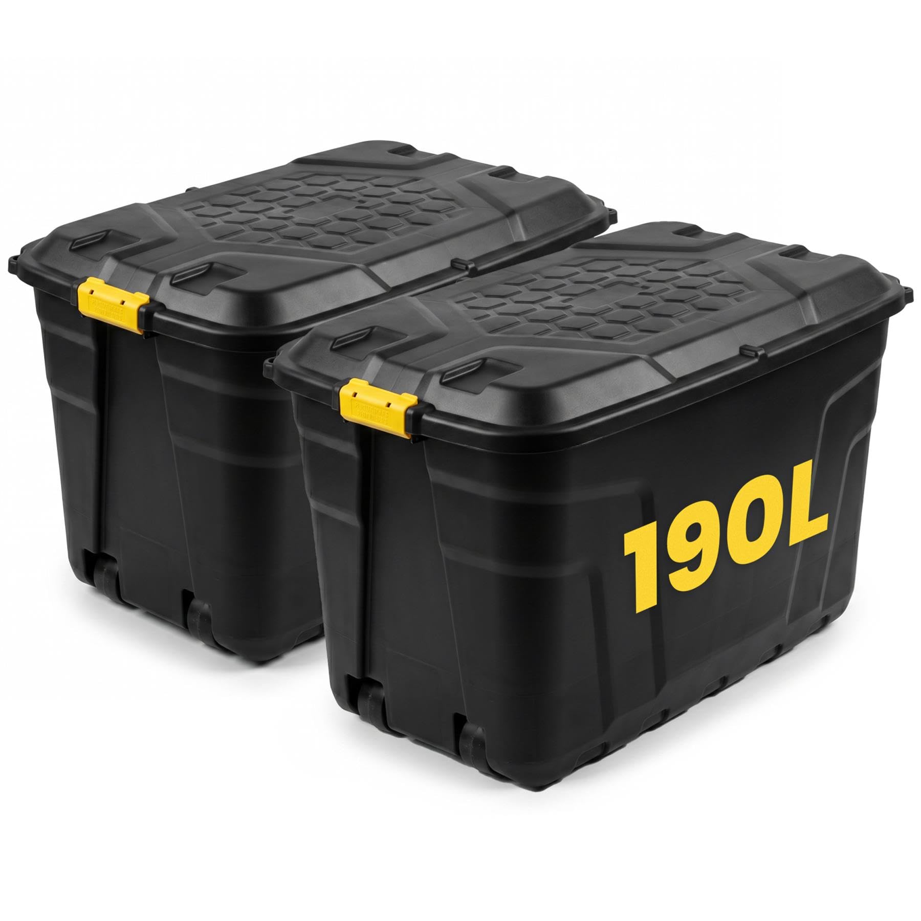 NOVECRAFTO 190L Extra Large Storage Box on Wheels with Lid 2 Pack – Heavy-Duty Storage Box with Clip-Lock Handles, Padlockable, Stackable & Weather-Resistant – Garage, Shed & Outdoor (Black)