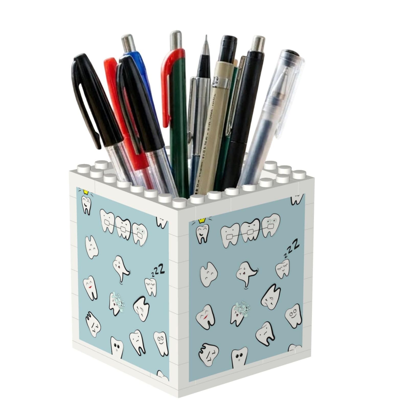 Poadnly Teeth Pattern Tooth Dental Cartoon, Pen Pot Pencil Holder for Office Home School, Compact Desk Organiser for Office Stationery