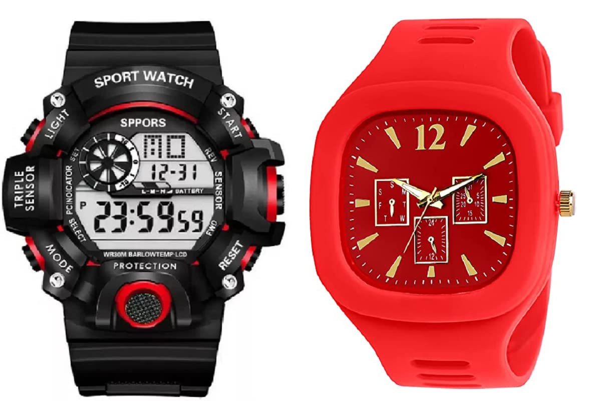SELLORIA Digital Analog Watch Shockproof 4 Color Option Waterproof Digital Sports Watch for Mens Kids Watch for Boys Watch for Men Pack of 2 Watch Water Resistance Digital Watch (RED) (B0C6QYSQ87) Amazon Price History, Amazon Price Tracker