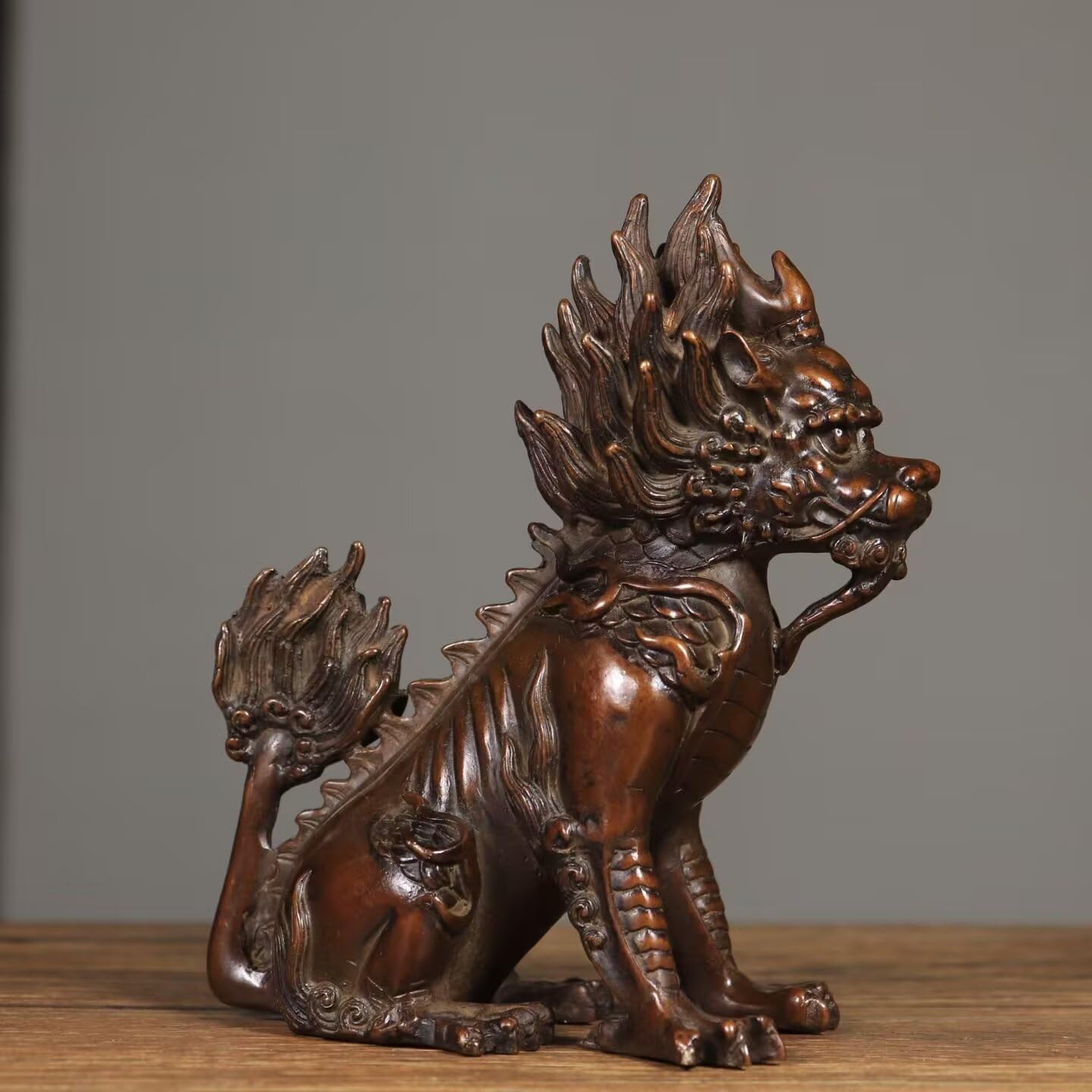 Dytartzx Pure Copper Xiezhi Statue - Traditional Chinese Justice Mythical Beast Sculpture, Home Office Feng Shui Decoration, Unique Gift for Luck & Positive Energy