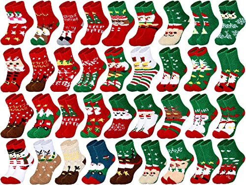 Liitrsh 36 Pairs Christmas Fuzzy Socks for Women Holiday Coral Velvet Women's Slipper Socks Soft Warm Christmas Socks Winter Fluffy Socks Holiday Sleeping Socks for Xmas Gifts (Cute Style)