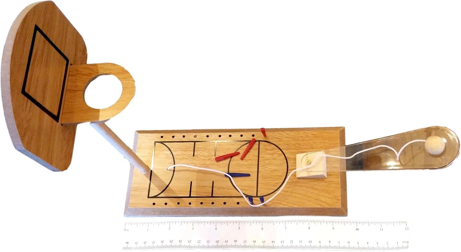 Wooden Desktop Basketball Game with Slingshot Shooter, 30 x 15 x 20 cm, Natural Wood 1