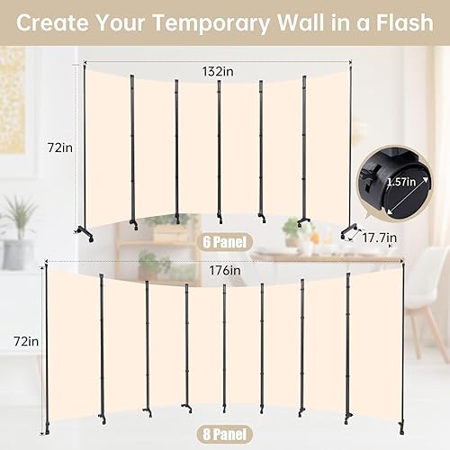 Miniatura 34 de Divisor de habitación plegable con ruedas, divisor de 6 pies de alto para separación de habitaciones, divisores y divisores móviles de habitación,