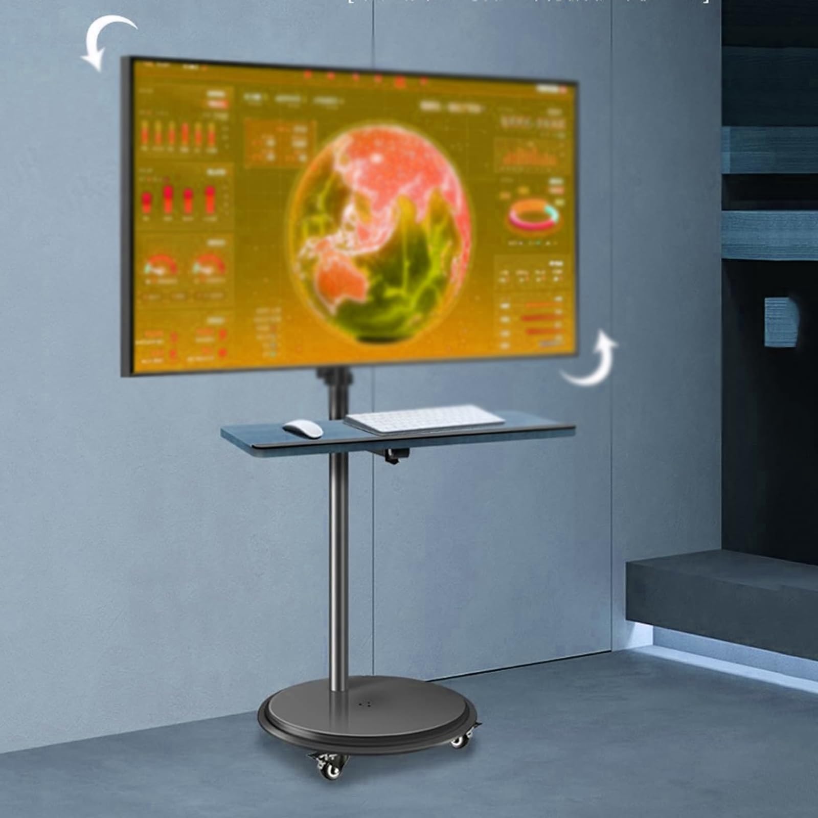 Supporto TV con Ruote - Supporto da Pavimento per TV LCD, per TV da 24 a 42 Pollici, Supporto TV con Ruote e Vassoio di Regolazione Universale, può sopportare 30 kg,