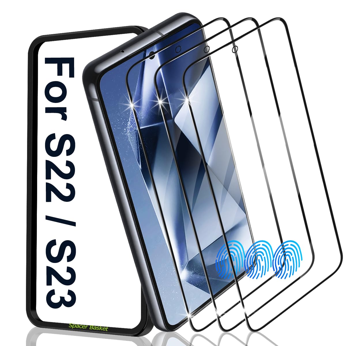 SURFCUZ [3 Pack] Displayschutzfolie für Samsung Galaxy S23/S22 [Gehärtetes Glas] [Japanglas mit 9H Härte] Fingerabdruck-Entsperrung mit Installationsrahmen HD Klar Displayschutzfolie
