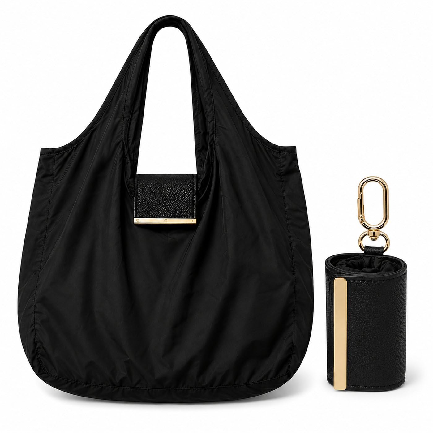 Generic Foldable Tote Purse with Keychain, Black - Image 1