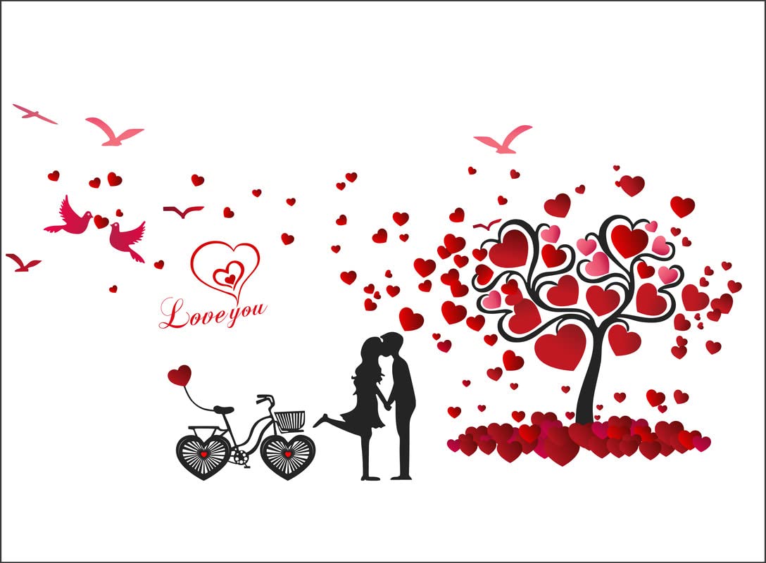 Nirmal Decor Love Tree Heart Cycling Lovers Couple Wallpaper Wall Stickers Room Wall Decor Valentine Gift Multicolor 3D, Covering Area [91x45cm] (RK324) (B09MZBR92F) Amazon Price History, Amazon Price Tracker