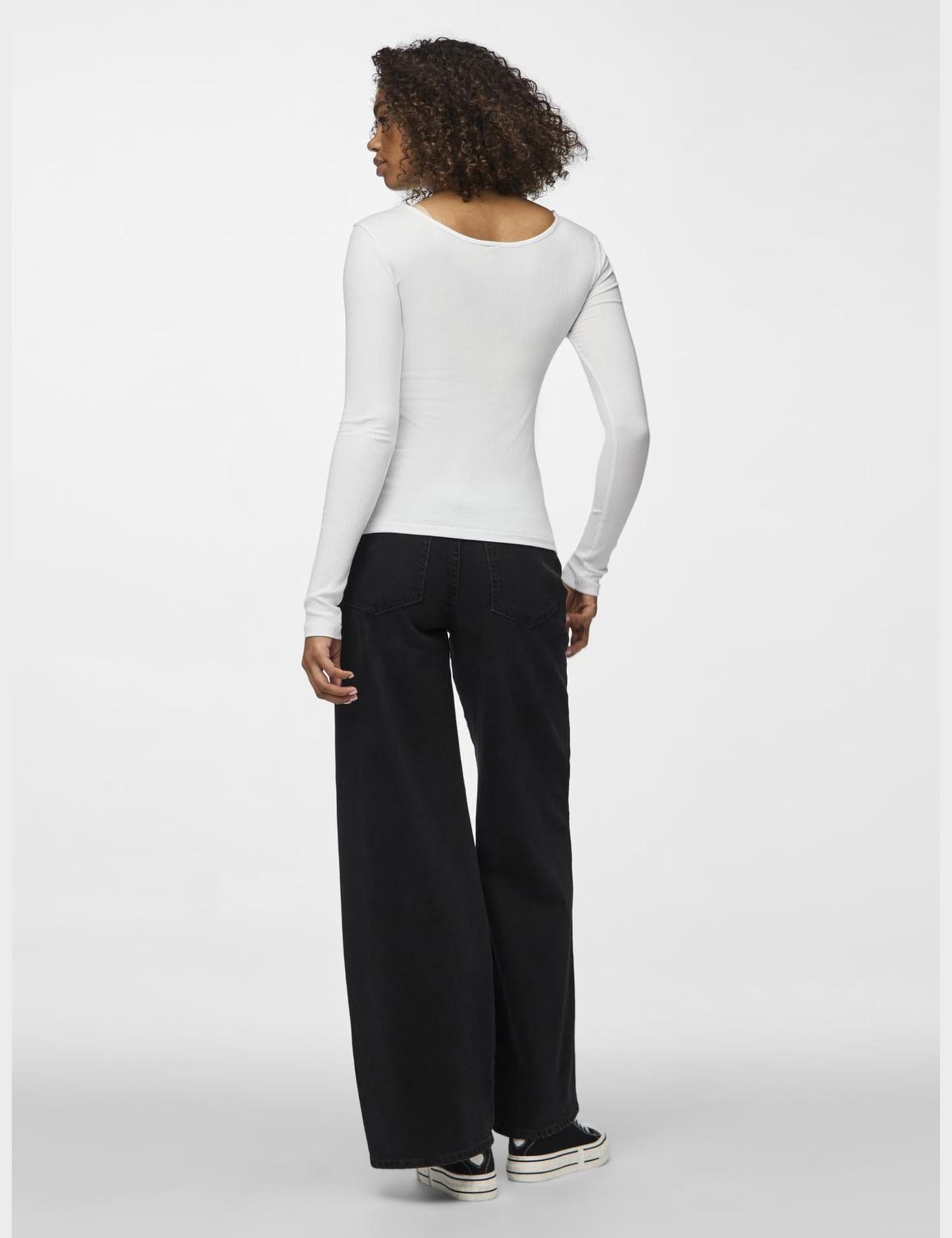 PIECES Kitte Long Sleeve Ribbed Top, Bright White, XL