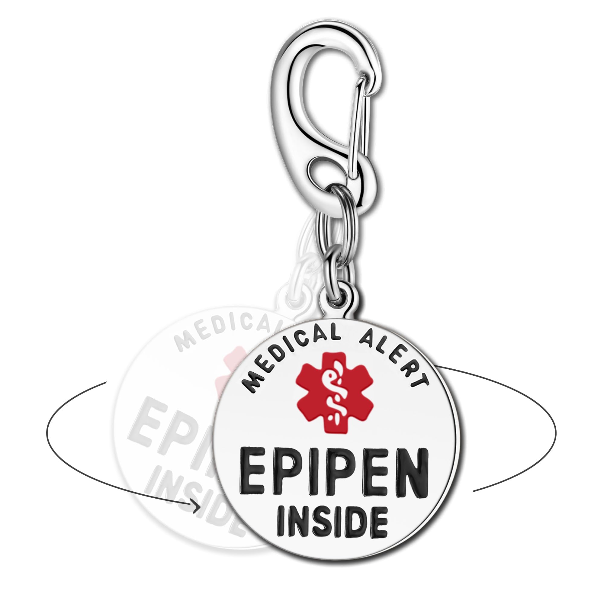 Divoti 1.25" Epipen Tag, Epipen Bag Tag - Quick Clip - Entirely Surgical Stainless -Dual Sided