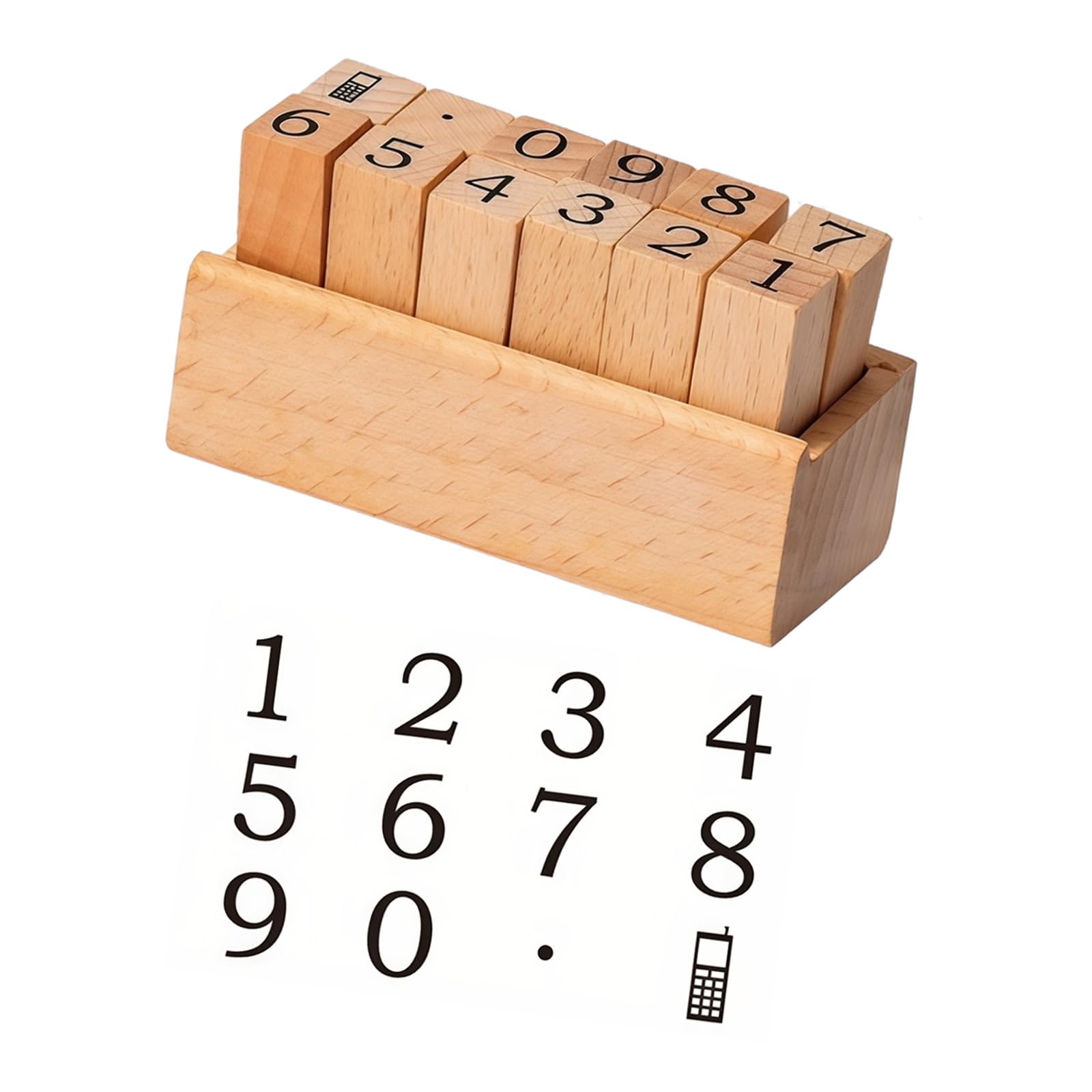 Scrapbook Page Marker Stamp Set, 8 Piece Beech Wood Journal and Planner Stamps with Wooden Holder for Memo Notes Journal Stamp Set Planner Stamps Scrapbook Wooden Page Diary Memo Label Paper
