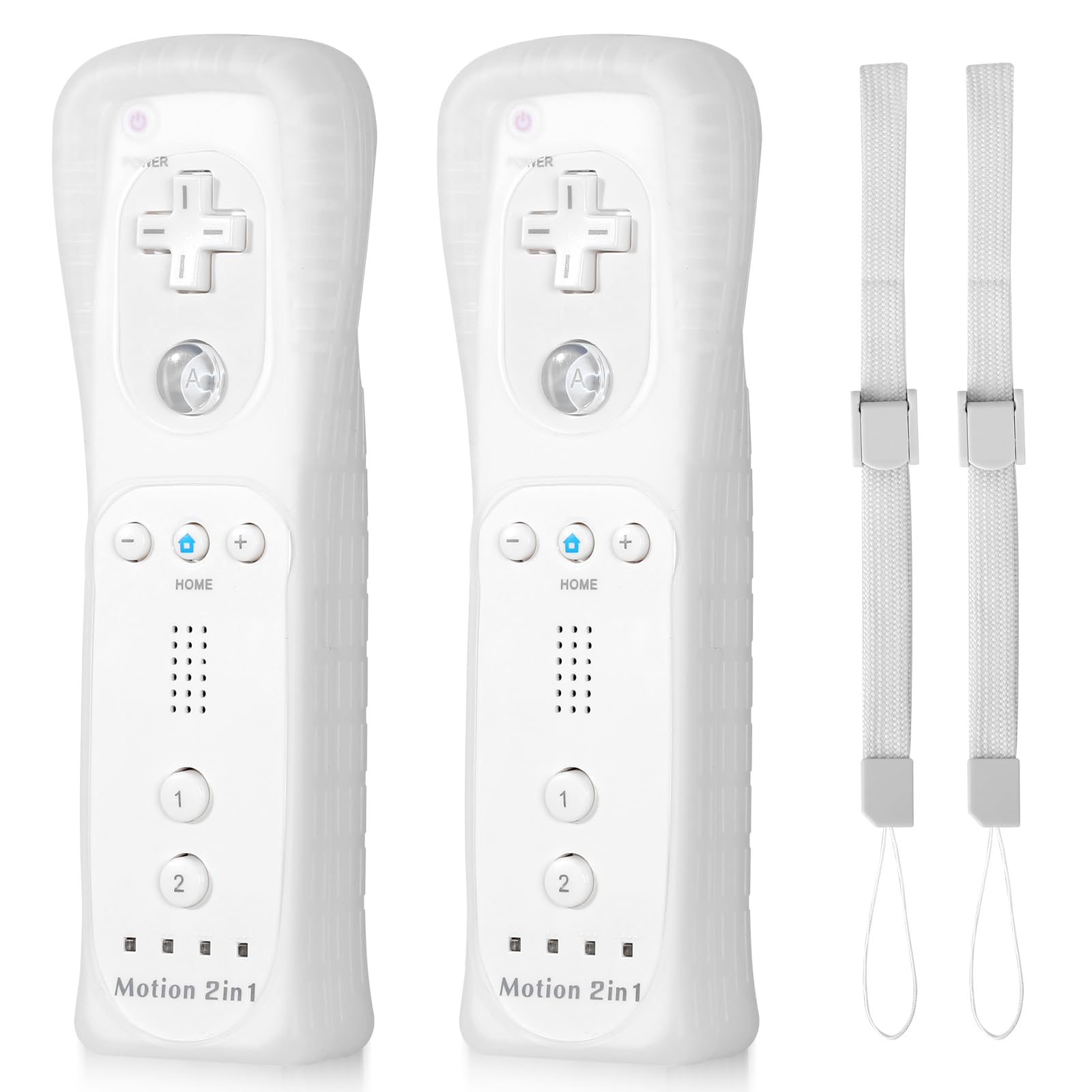 surcok Wii Remote Controller built-in Motion Plus, 2 Pack with Silicone Case and Wrist Strap (White)