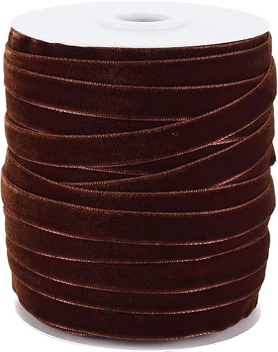 CABODYALS 50 yard 3/8 pouces de Ruban de Velours Fin Marron Coco Vintage Doux Si