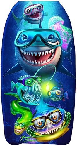 PMU 33 Inch Printed Bodyboard - Lightweight Wrist Leash Slick Bottom Boogie Board for Beach, Sea & Pool - Surfing Board for Kids, Teens & Adults