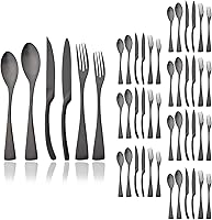 Vista 10 de JASHII Juego de cubiertos mate de 24 piezas de acero inoxidable extra grueso, acabado satinado, servicio para 4 cuchillos de carne duraderos, juego
