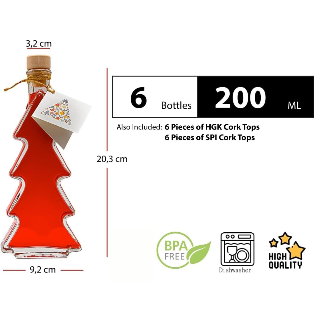 Bottiglie in vetro da 200 ml con tappo in sughero, 6 bottiglie riutilizzabili e ricaricabili a tenuta stagna per gin, birra casalinga, wisky, liqeur, grappa (6 x 200 ml)