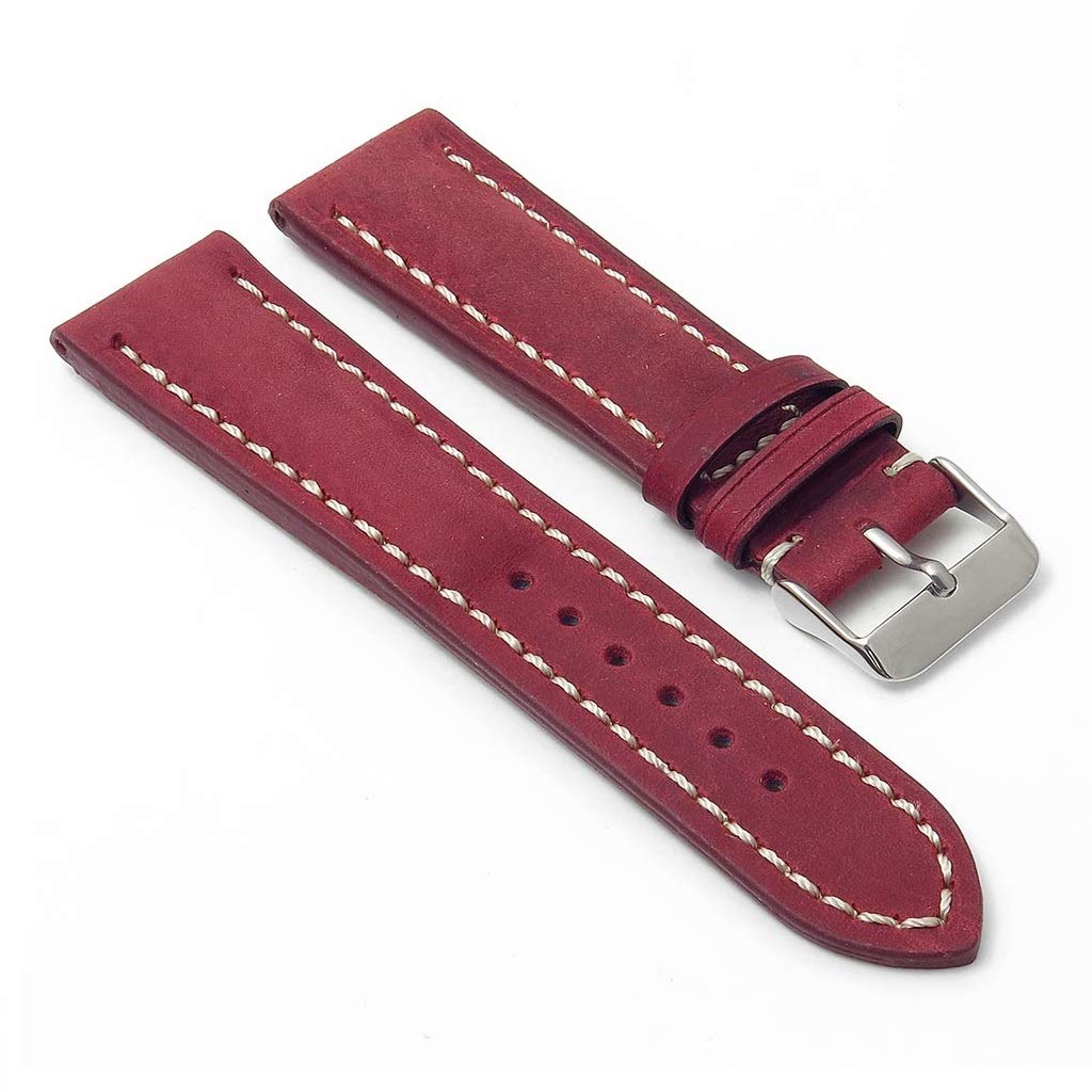 DASSARI Avant Distressed Padded Italian Leather Watch Band Strap - Red - 24mm