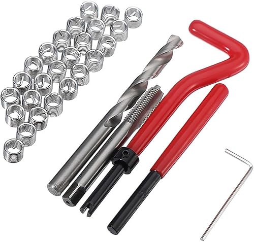Miniatura 7 de Kit de reparación de roscas de acero inoxidable, inserto de reparación de rosca métrica M8 x 0.049 in, pinza de freno, guía de rosca, juego de