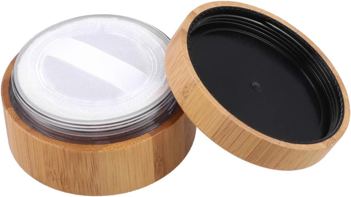 Healifty Talcum Powder Puff Powder Box with Puff Bamboo Eco Friendly