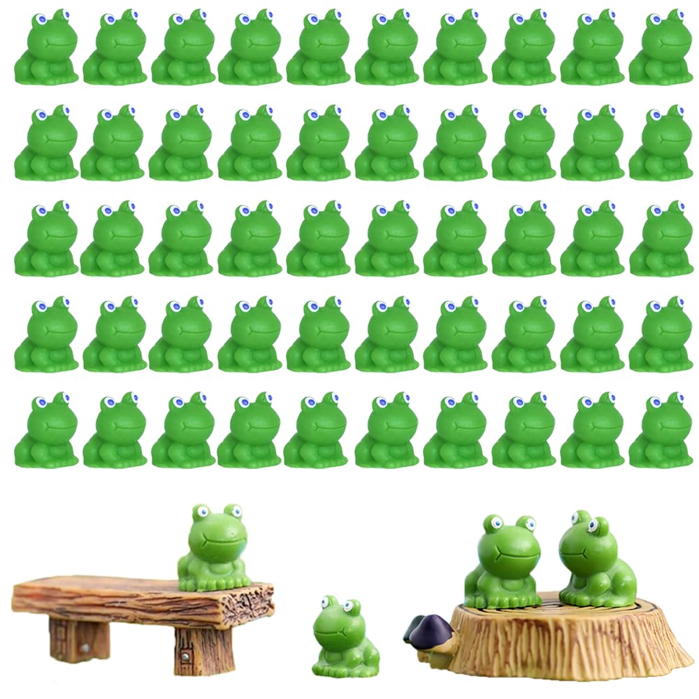Rhqfdm Green 50 Pieces Mini Resin Frogs Fairy Garden Miniature Moss Landscape Frog Garden Decoration Mini Frog Diy Ornament Mini Resin Frog Figurines Frog Landscape Decoration Micro Frogs