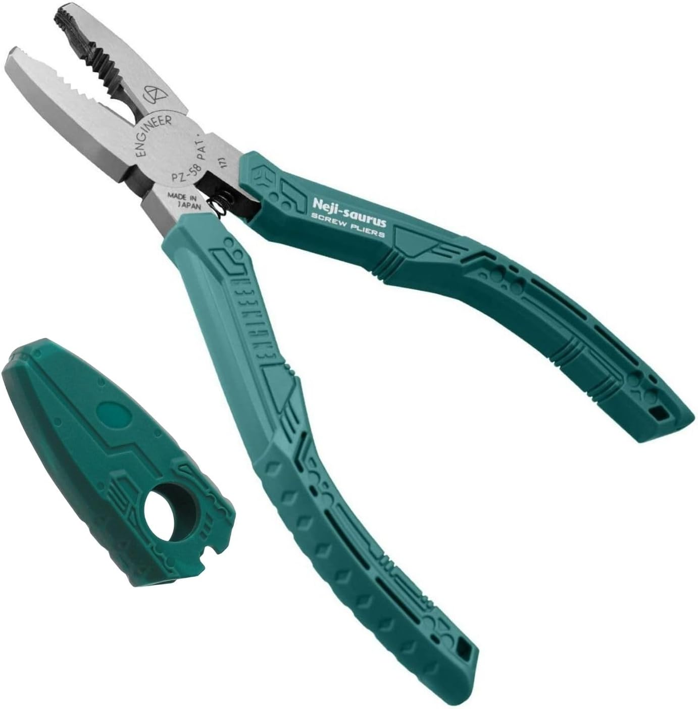 Engineer Nejisaurus GT PZ-58 & Cap PZM-58 Set: Green T-Shaped Rubber Grip Specialty Pliers For 3-9.5mm Screws