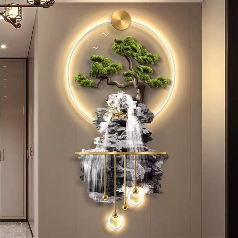 3D Creative Landscape Wall Art, Paintings Wall Decor with Metal Pendant, Led Wall Art for Home Entrance Hallway Bedroom, Wall Decor with LED Light, Plug in Power Supply Wall Art(A,50*100cm/19.7*39.4in