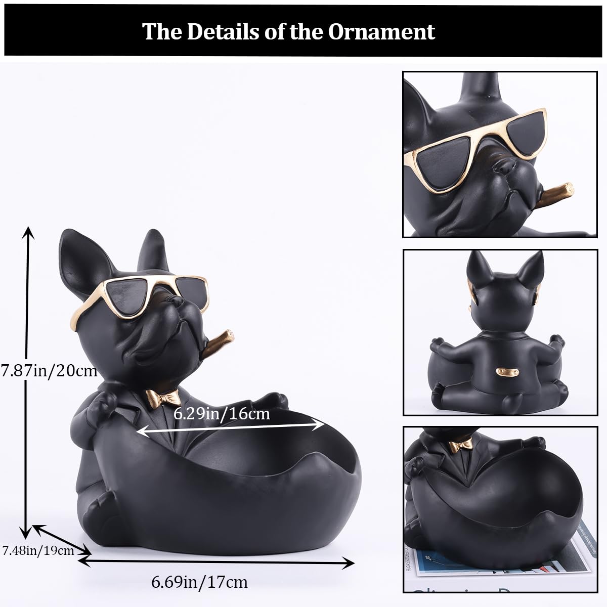 YUNSHID Resin Multifunctional French Bulldog Statue for Modern Home Decor& Storage, Dog Statue with Bowl for Candy Keys and Wallet Entryway, Key Bowl, Ideal Gift