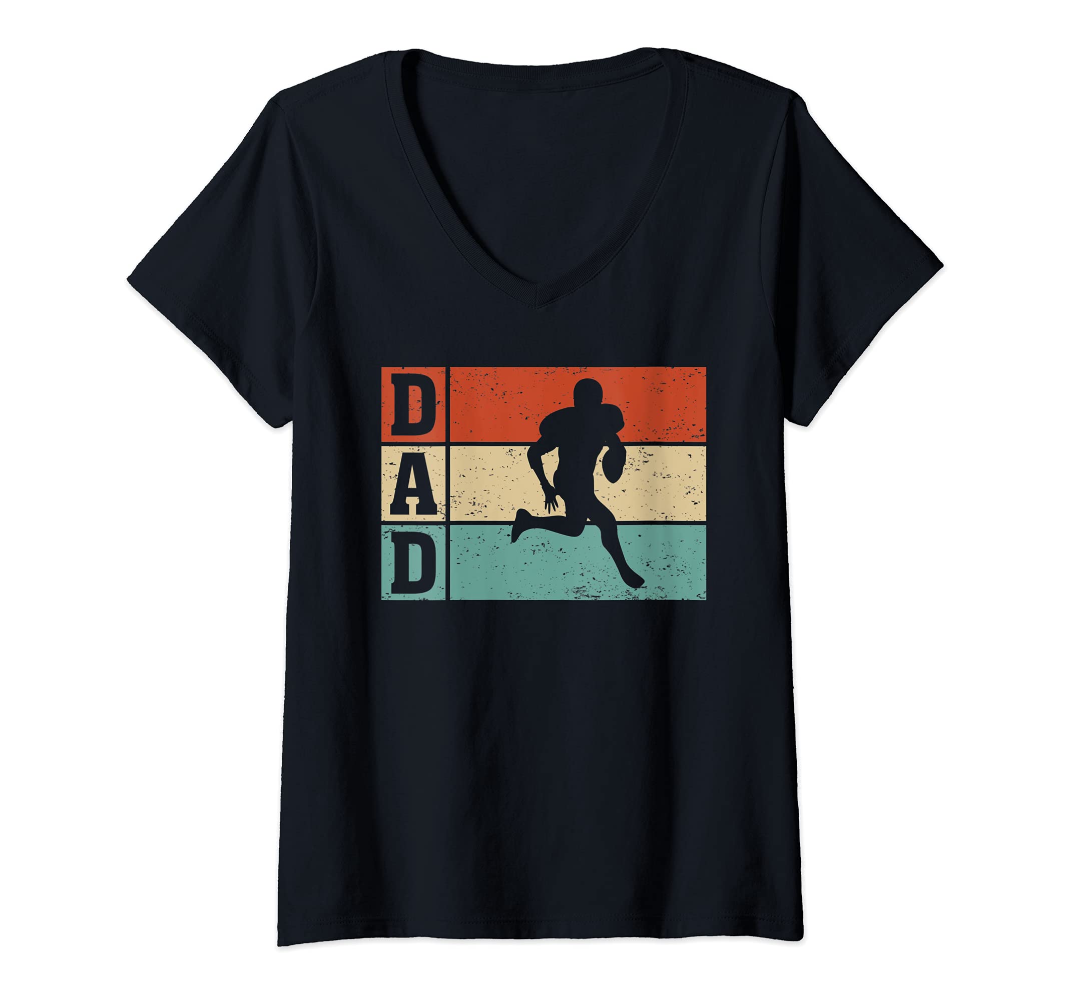 Womens Vintage Retro Dad Football Father's Day V-Neck T-Shirt, Black