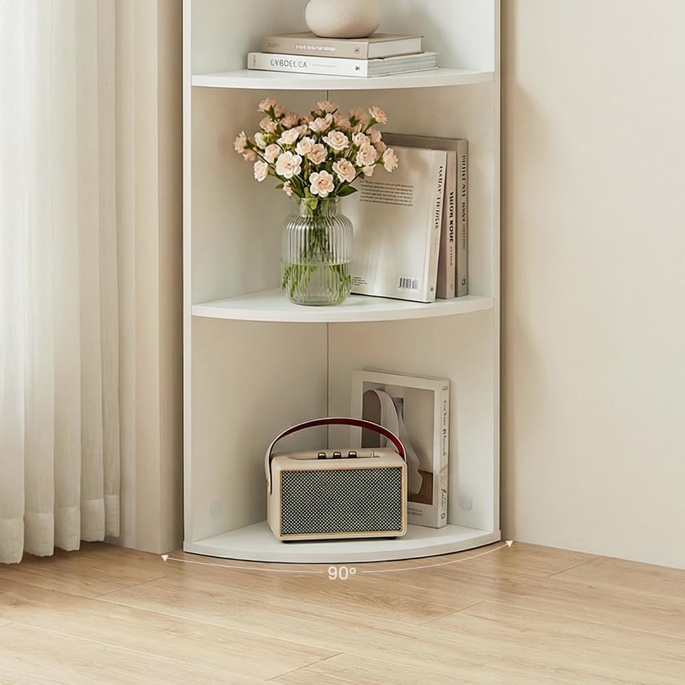 Étagère d'angle à 3 Niveaux, Bibliothèque en Bois, Meuble de Rangement, pour Cuisine, Chambre, Salon, Bureau, Blanc, 24 x 24 x 78 cm | Bibliothèque en bois, meuble de rangement multifonction, blanc, idéal pour cuisine, chambre, salon, bureau