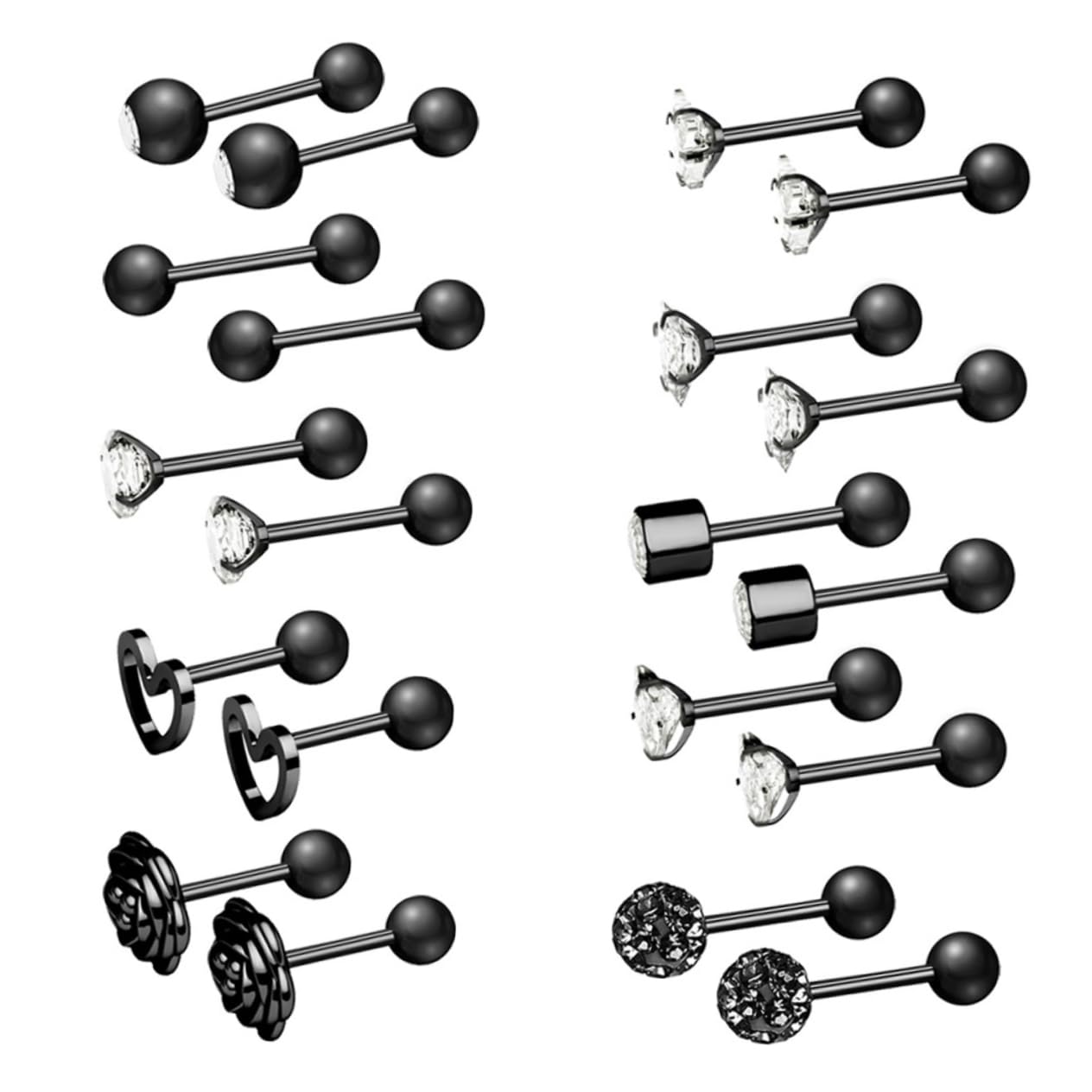 SHERCHPRY 30 Pares anillo de ombligo piercing ceja piercing lengua Piercing de lengua perno de nariz aretes joyero pendientes clavo de labios de acero inoxidable joyas perforantes Black