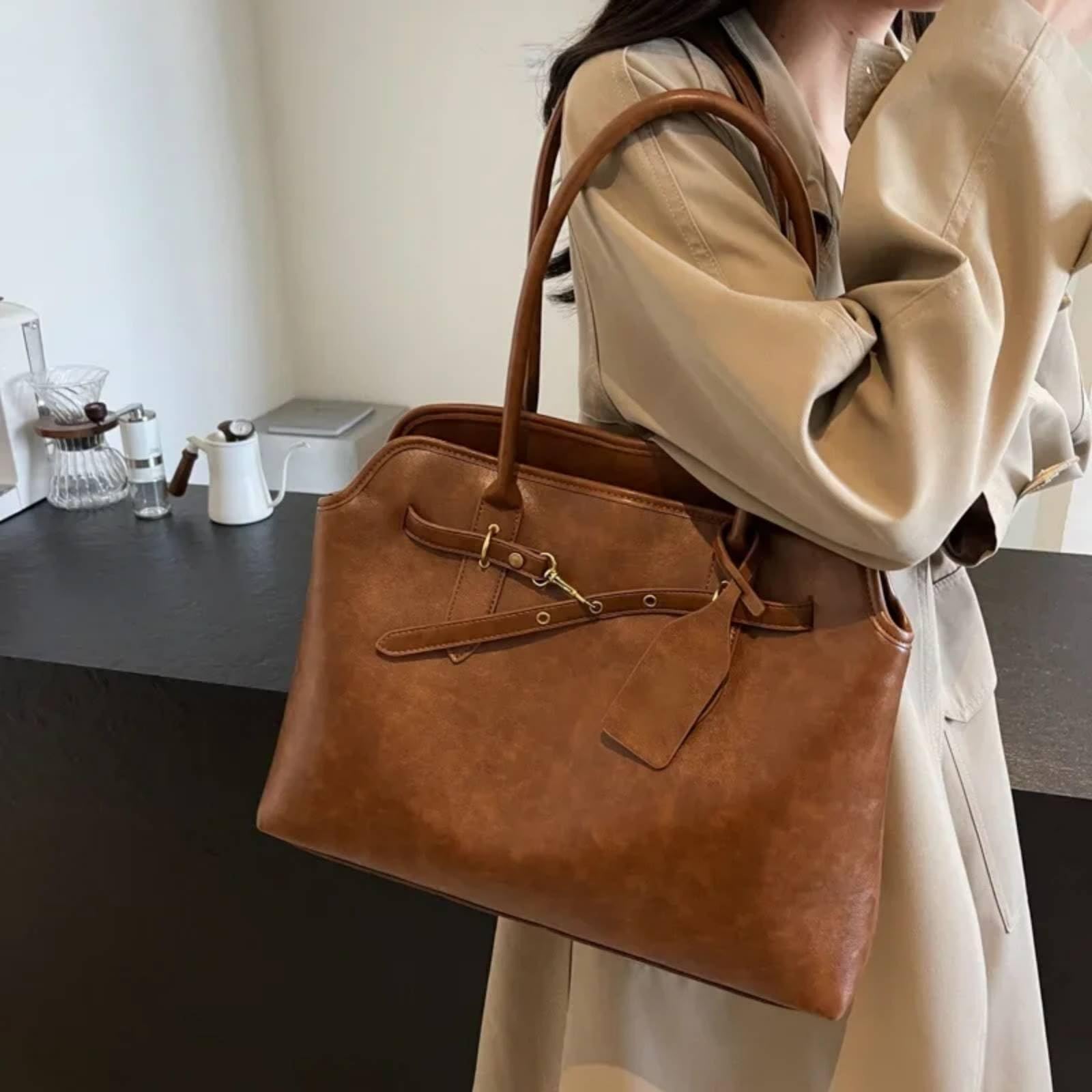Bolsos de Mujer Bolso Hombro PU Gran Capacidad Vintage para Mujeres