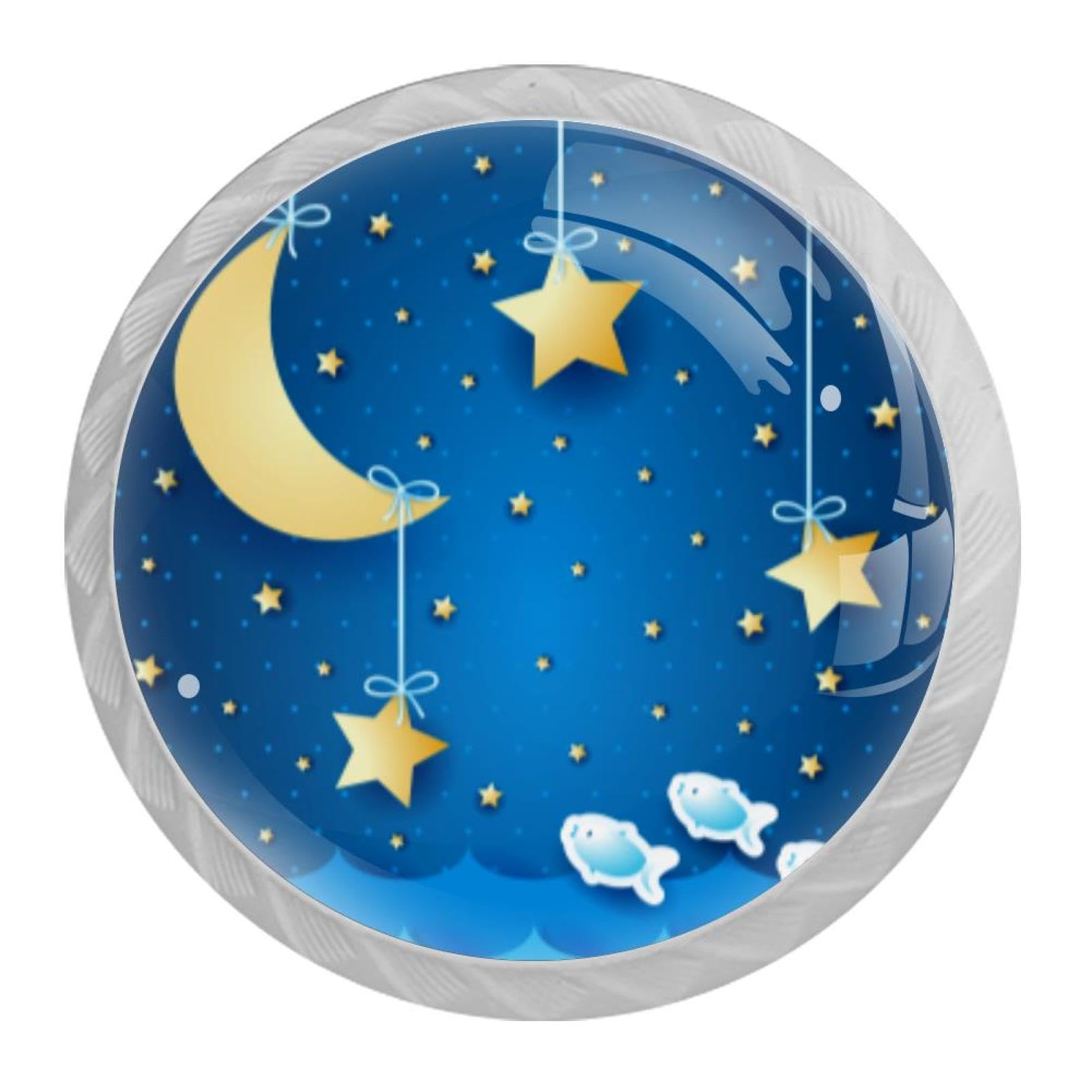 Tqmspg 4 Pieces Drawer Pulls Blue Background Moon Door Knobs Dresser Handles for Kitchen Wardrobe Cupboard Hardware Furniture