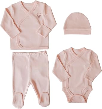 Kitikate Organic Cotton Preemie Layette Set, 4-Piece Unisex Hospital Coming Home Outfit Set