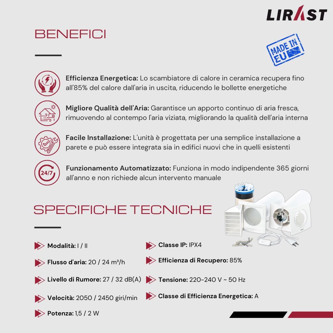 100mm Ventilazione Meccanica Controllata VMC Doppio Flusso Recupero Calore con Cavo - VMC Recuperatore di Calore Doppio Flusso