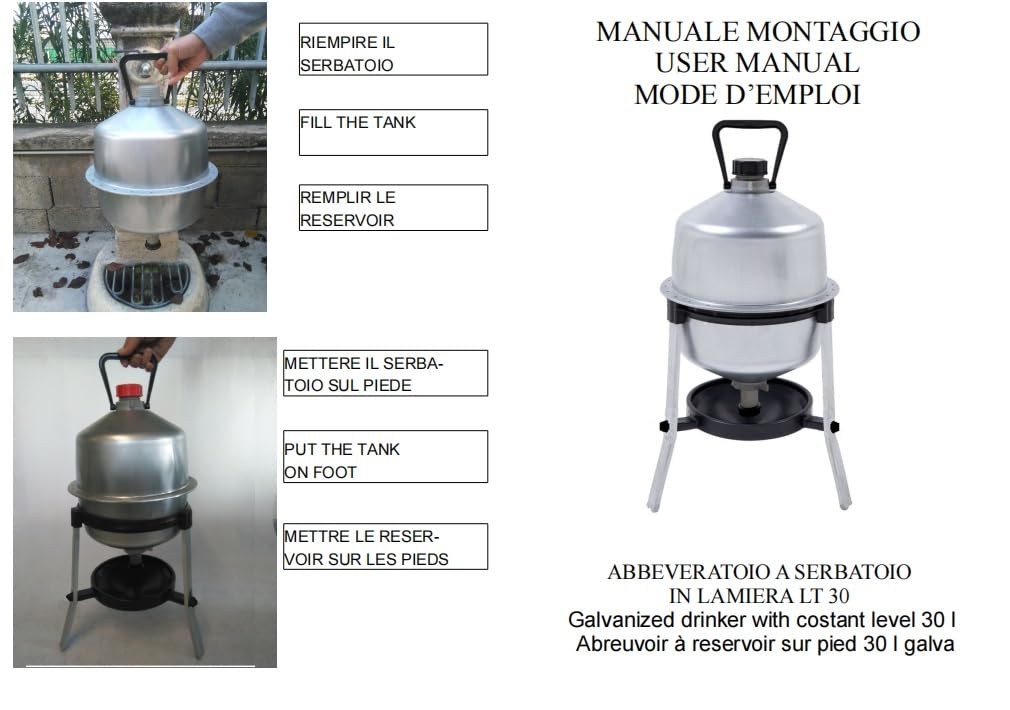 Abbeveratoio per Polli e Galline 22 Litri - in Acciaio Zincato – Made in Italy - Resistente - Livello Acqua Automatico -Facile da Pulire e Riempire