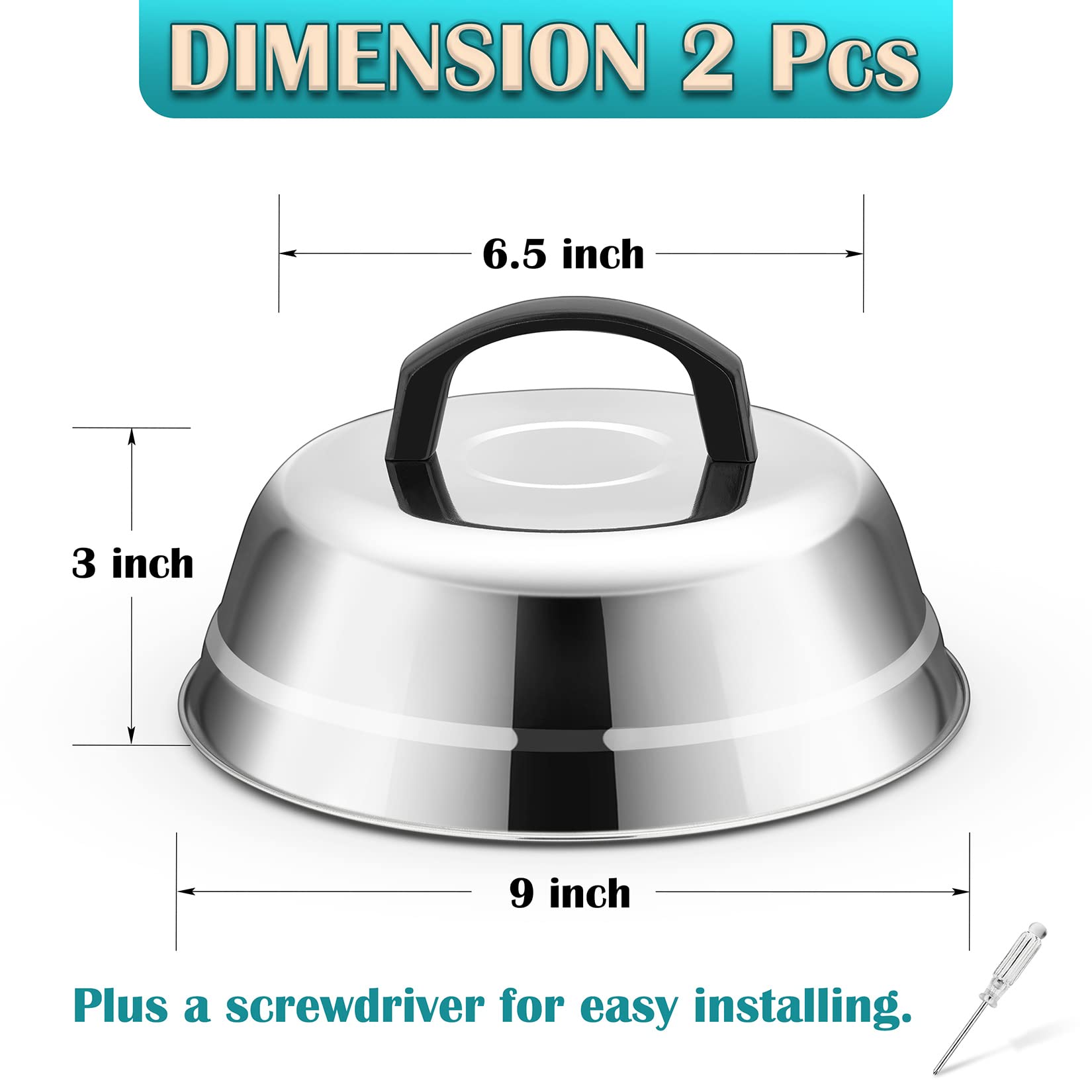 9 Inch Basting Cover Set of 2, Joyfair Cheese Melting Dome for Griddle Stainless Steel Melt Lids with Heat-Proof Handle for Outdoor Camping Grilling/Flat Top Teppanyaki, Heavy Duty & Dishwasher Safe